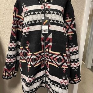 Sherpa hoodie western unisex black fleece zipper closure front pockets nwt